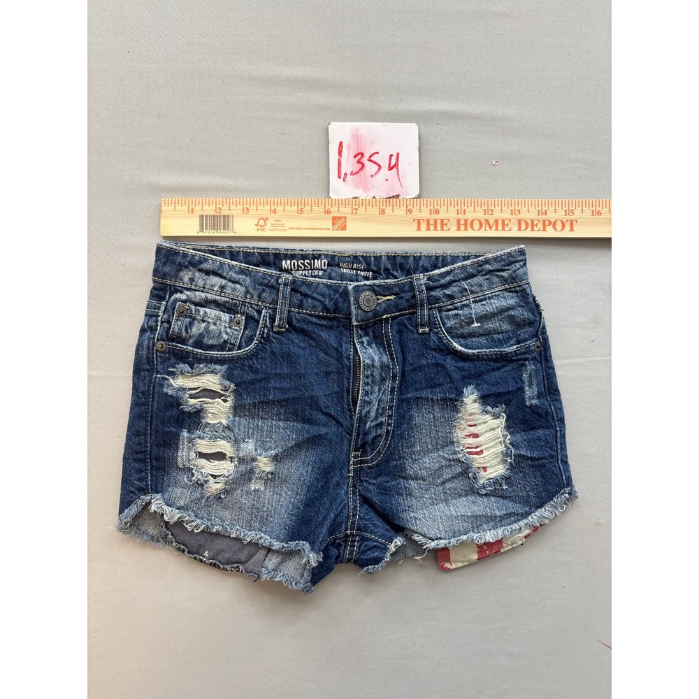 Mossimo Supply Co High Rise Distressed Denim Shorts American Flag Pocket Size 3